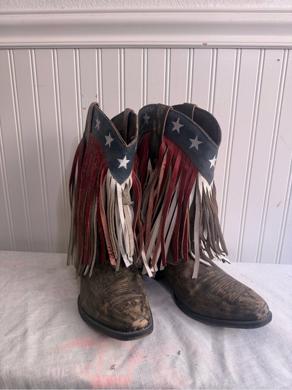Roper American Flag Fringe Cowboy Western Boots Womens 9